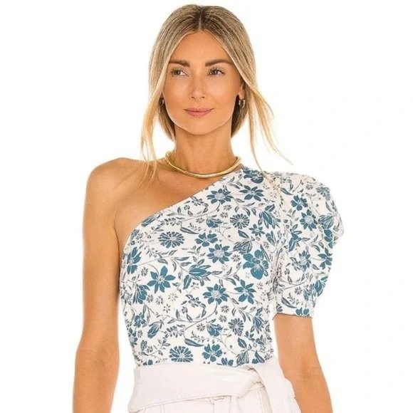 Free People Blue Floral One-Shoulder Bodysuit - Picture 1 of 16